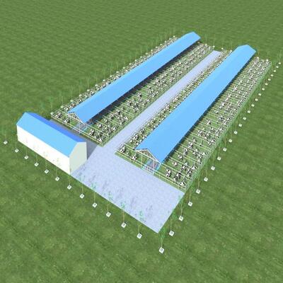 Design Lieferung Moderne Stahlkonstruktion Milchfarm Schuppen Metall Rinderstall mit Lüftungssystem
