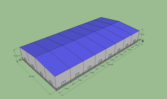 60x30x7,5 m vorgefertigtes Stahllager ASTM A36 Q235B